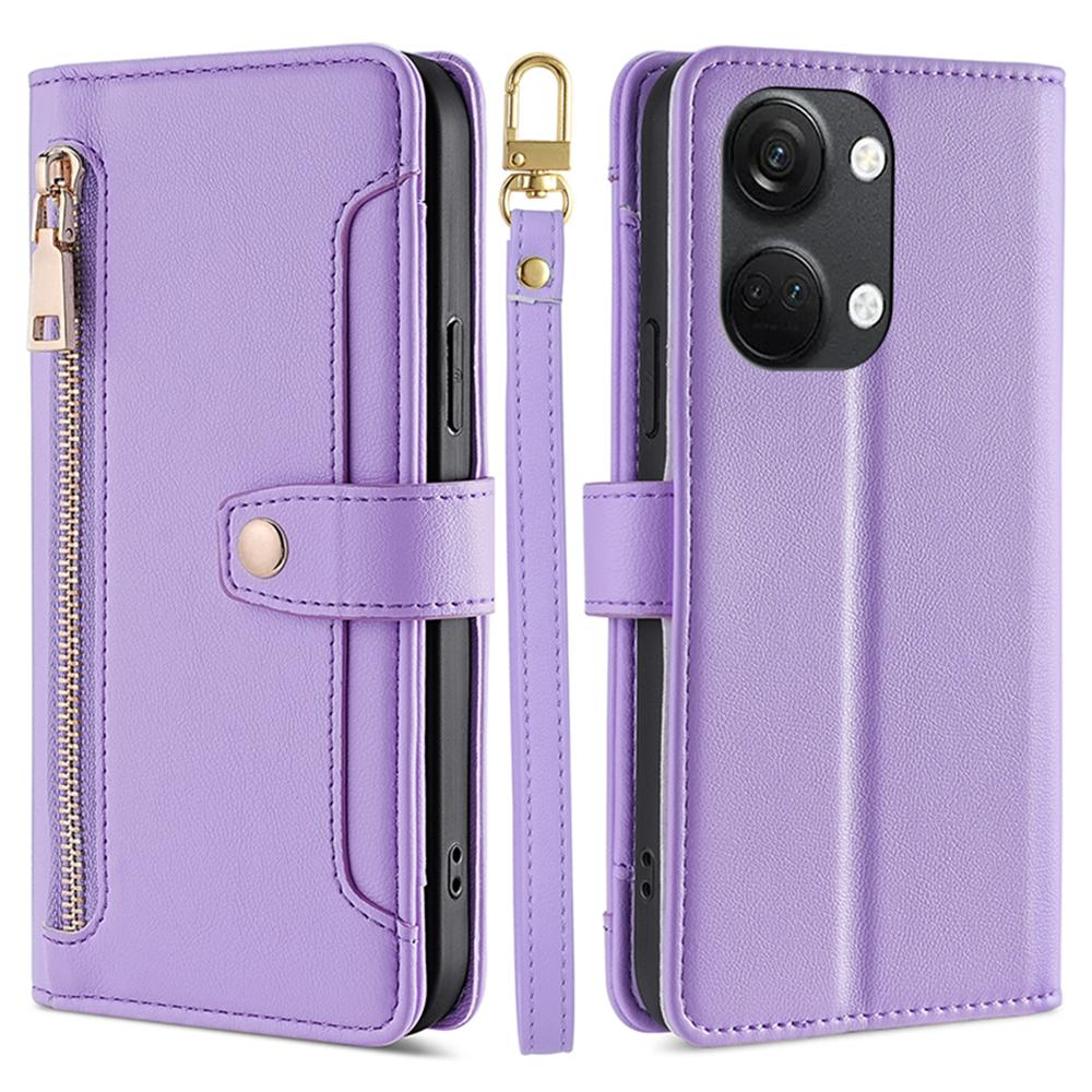 Leather Phone Cover for OnePlus Nord 3 5G/Ace 2V 5G Anti-Scratch Zipper Pocket Stand Wallet Case with 2 Straps