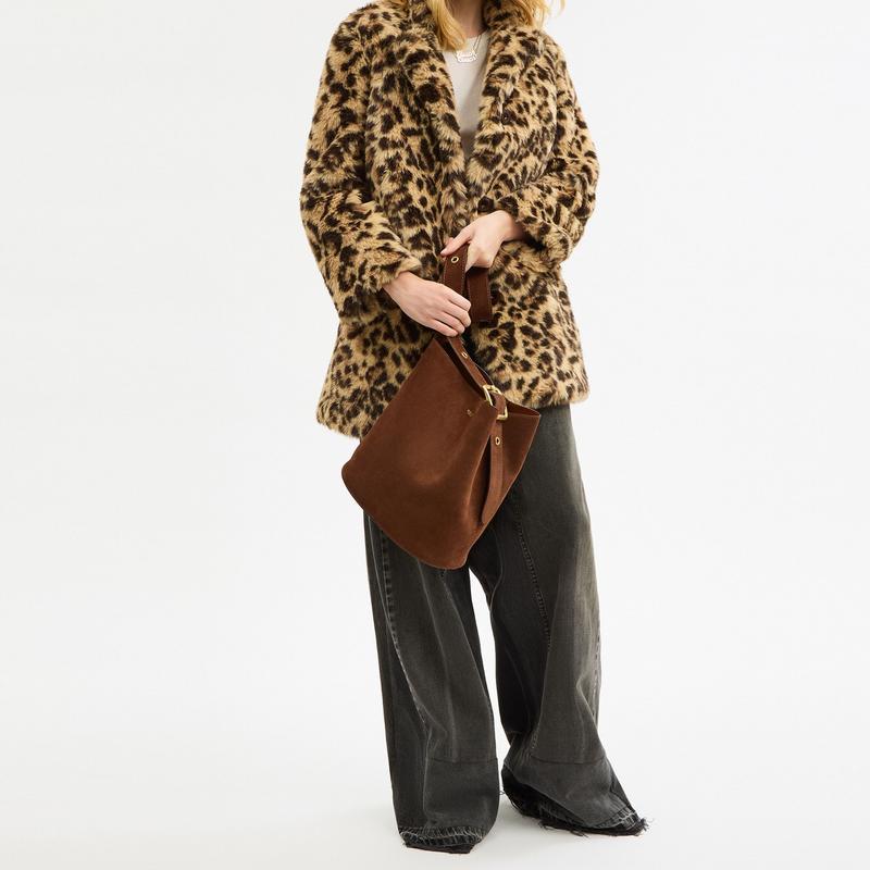 Coach Bleecker 28 Brand Micro-label Metal Hardware Bucket Bag Mother Bag Crossbody Cowhide Shoulder Bag Large Size Women's Warm Brown