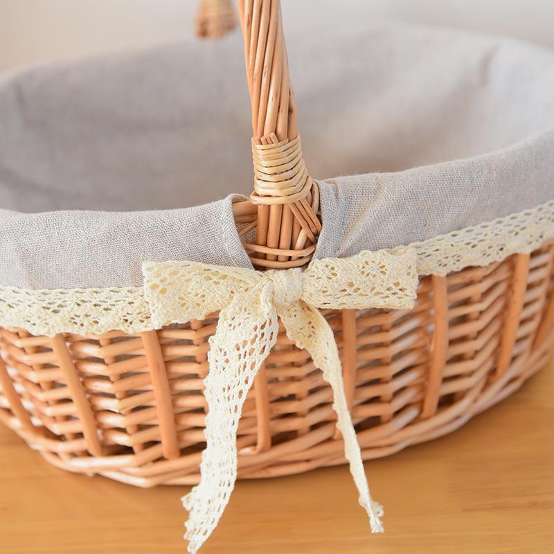 Handheld Rattan Flower & Egg Basket with Ribbon Lining for Weddings