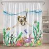 Funny Diving Cat Shower Curtain Whale Sea Turtle Seahorse Fish Coral Ocean Animals Underwater Scenery Children Bathroom Decor