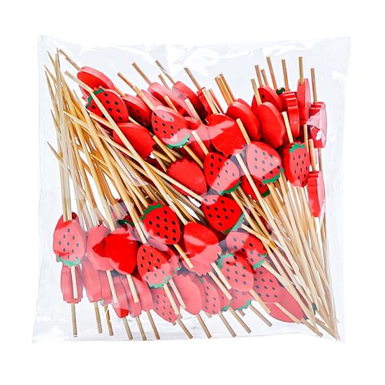 100PCS Disposable Fruit Tags, with Cartoon Fruit Decor Cocktail Picks, Durable Bamboo Skewers, for Fruits Barbecue Cocktails Cakes