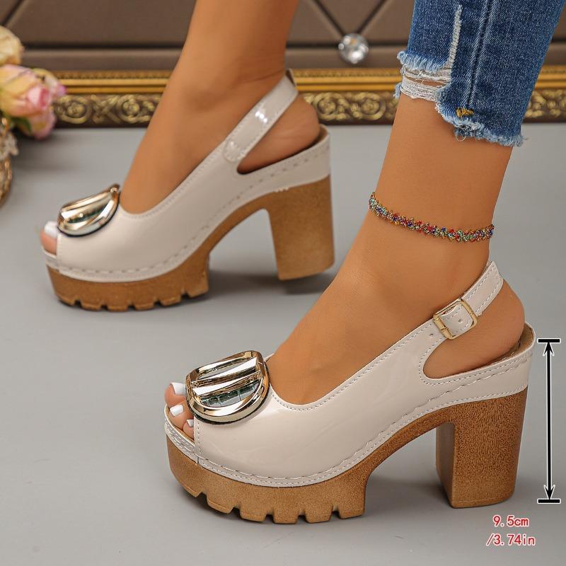 Summer Sandals Women's High-heeled Sandals Buckle Women's Fish Mouth New Metal Buckle Fashionable Large Size