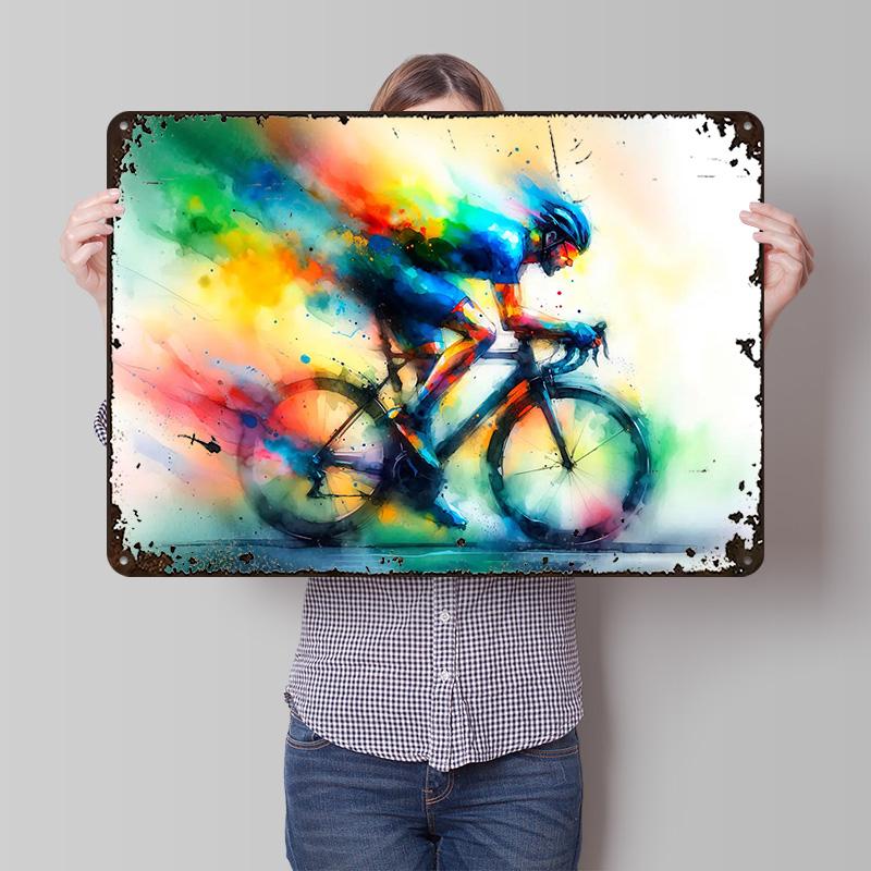 Colorful Cycling Speed Watercolor Art Poster Customized Vintage Metal Signs Wall Art Retro Tin Plaque for Decoration Bedroom