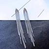 Vintage Long Gold Color Earrings Shiny Thread Tassel Drop Earrings For Women Luxury Hanging Korean Elegant Wedding Party Jewelry