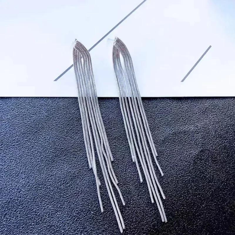 Vintage Long Gold Color Earrings Shiny Thread Tassel Drop Earrings For Women Luxury Hanging Korean Elegant Wedding Party Jewelry