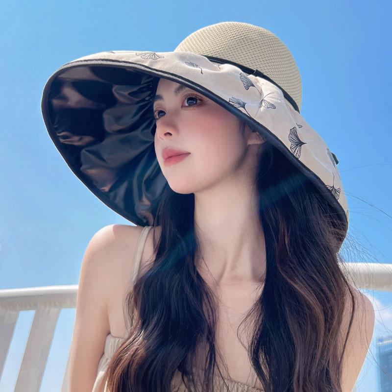 Sun Protection Hat With Butterfly Bow Summer Beach Wide Brim Sun Hat For Women