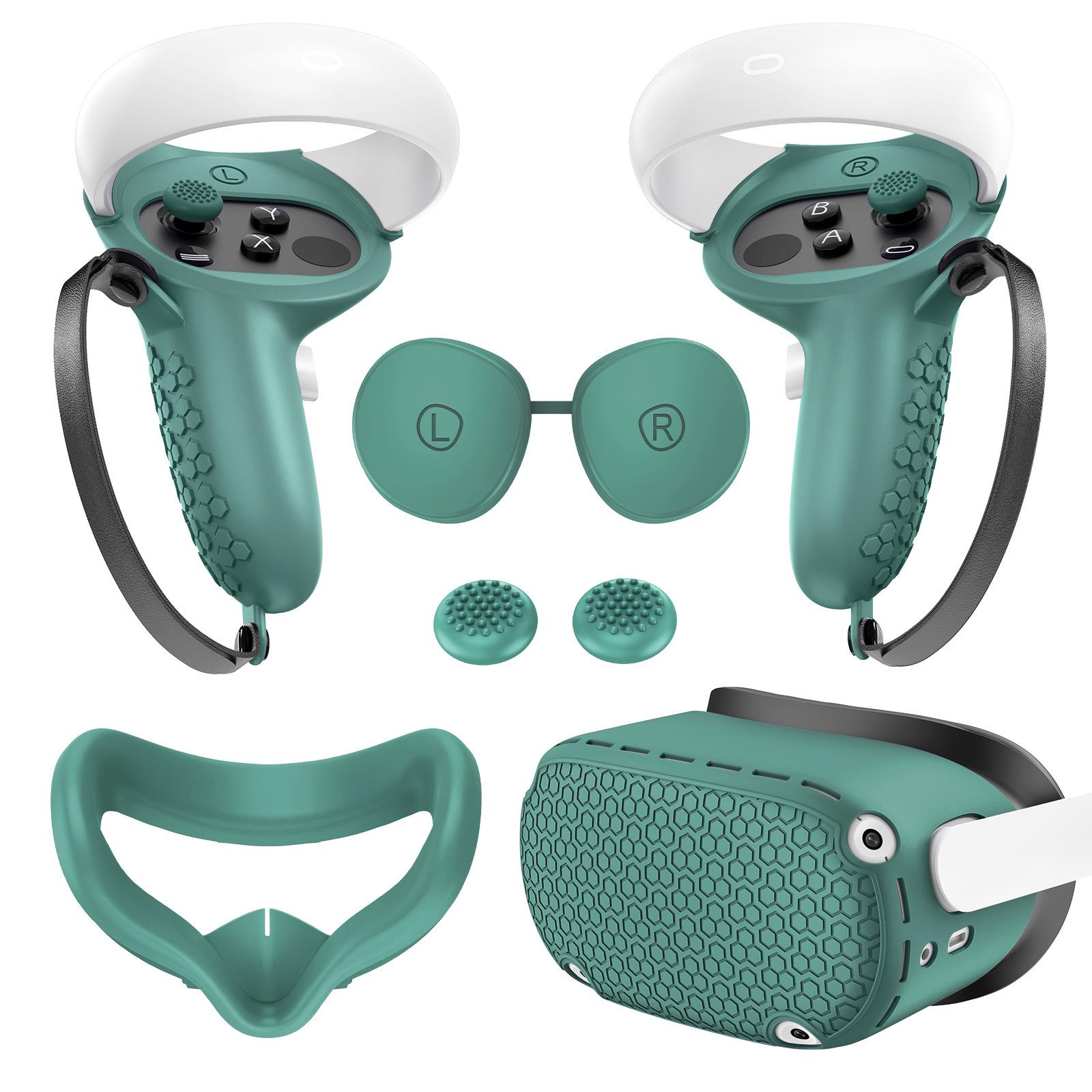 

Five-Piece Silicone Protective Case Set for Meta/Oculus Quest 2: VR Controller and Main Unit Covers зелёный