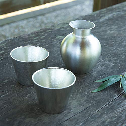 [Nousaku Washi Wrapping] Tin Sake Bottle + Tin Choko (Chocolate Sake Cup) X 2