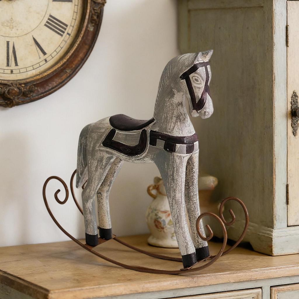 NordicStyle Wooden Rocking Horse Ornaments Retro Rocking Horse Sculpture Auspicious Figurine Rocking Horse Desk Crafts