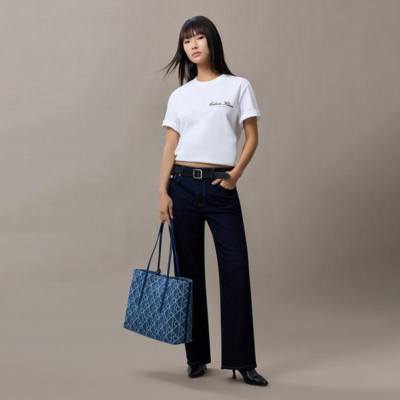 Calvin Klein Elegant Commuter Floral Print Fabric Tote Bag Women bags Rainbow-Blue 4F3432G-YBN