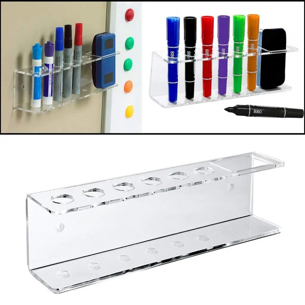 Acrylic Marker Pens Holder 6 Slot Eraser Storage Rack Whiteboard Marker and Eraser Holder  Home