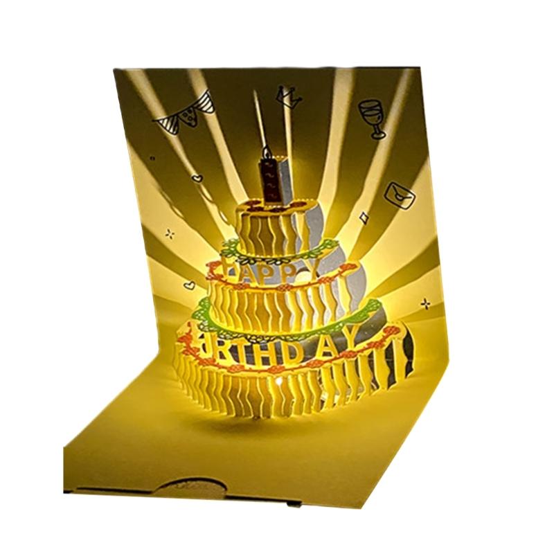 3D Hudební Narozeninový Dort Karta LED Světlo Pop-Up Přání s Obálkou pro Všechny Příležitosti Dívka Dítě Manželka Pohlednice Drop Ship