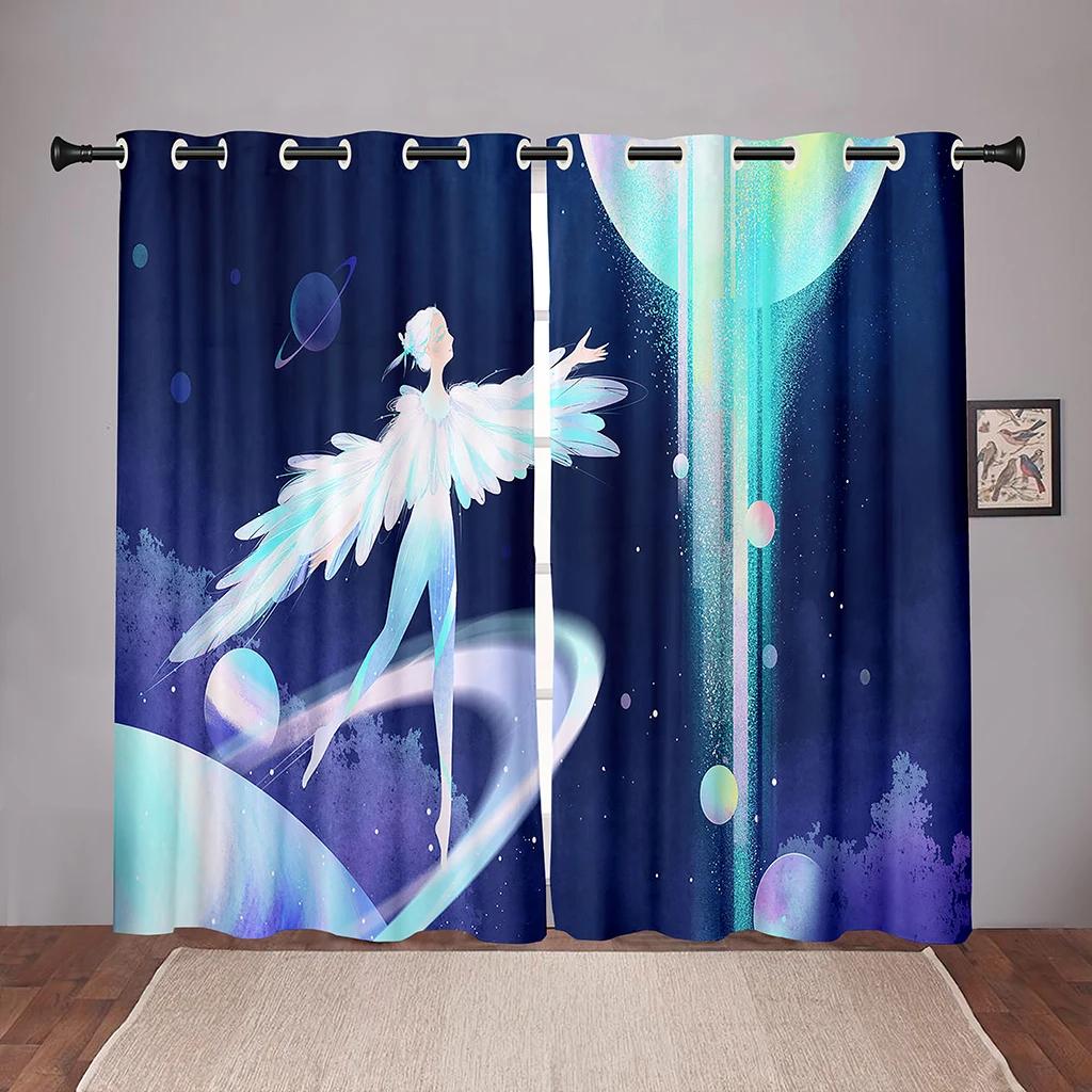 

Ангельские крылья для девочек, мультфильм, мечтательные дети, затемняющие шторы для спальни, гостиной, ванной комнаты, кухни, двери, зала, высокое затемнение, новые W55 X H120cm X 2&Grommet Top