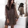 Women's Spring Loose Leopard Print Lantern Sleeve V-Neck Maxi Dress KDN