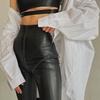 Trendy Women's PU Leather High Waist Patchwork Butt-Lifting Stretchy Pants