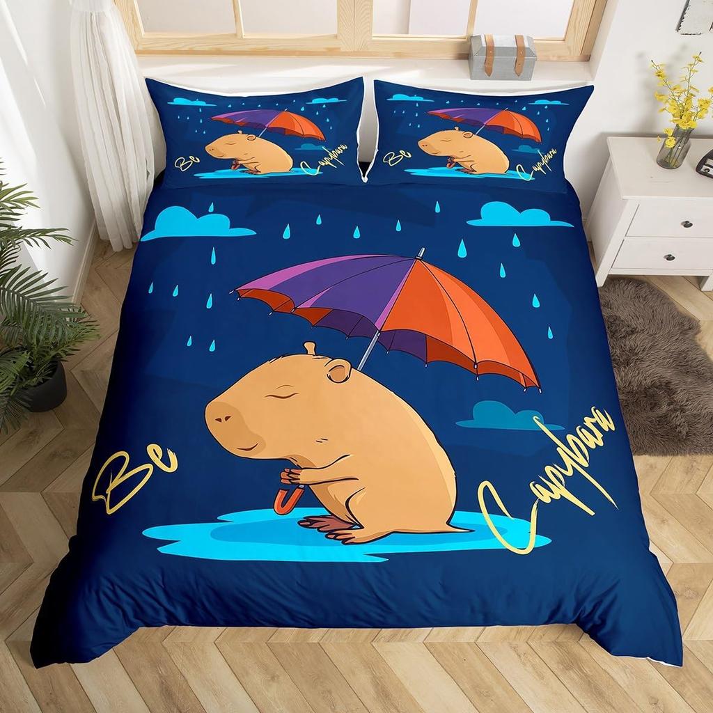 3D Capybara Duvet Cover For Capybara Lovers,Cute Funny Capybara Comforter Cover,Natural Theme Kawaii Rodent Animal Bedding Set