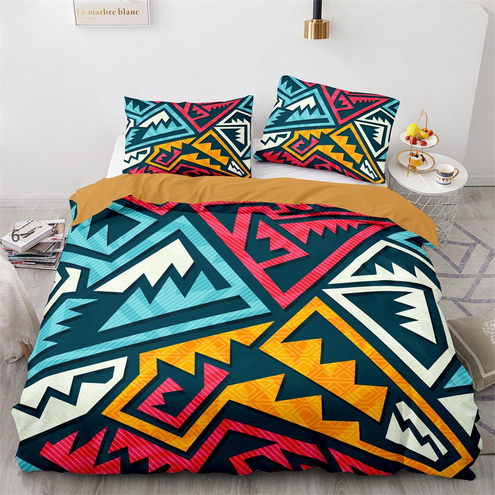 Tribal Duvet Cover Set Secret Tribe Pattern In Bohemian Style Decorative Polyester Bedding Set with Pillowcase King Queen Size