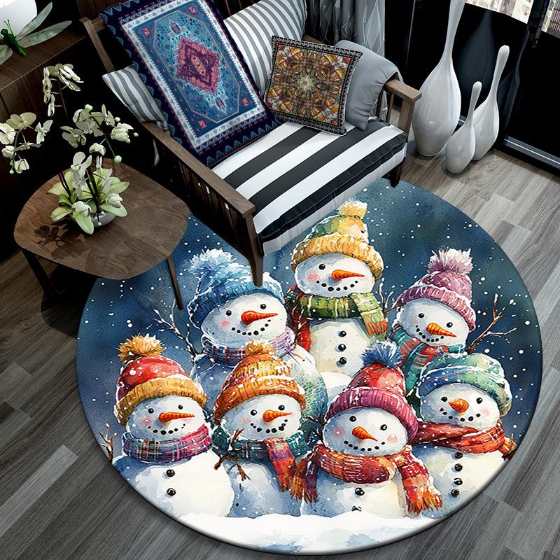 Snowmen Round Area Rug,Carpet Rug for Living Room Bedroom Sofa Playroom Decor,Non-slip Floor Mat