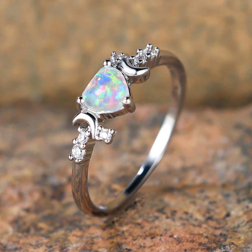 Love Style Two Sided Moon Three Claw Ring Simple and Versatile Niche