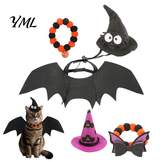 Cat Photo Shoot Props Halloween Costume, Pet Bat Wings, Funny Witch Hat, Felt Adjustable Wings for Cats Festive Apparel Small Dogs, Holiday