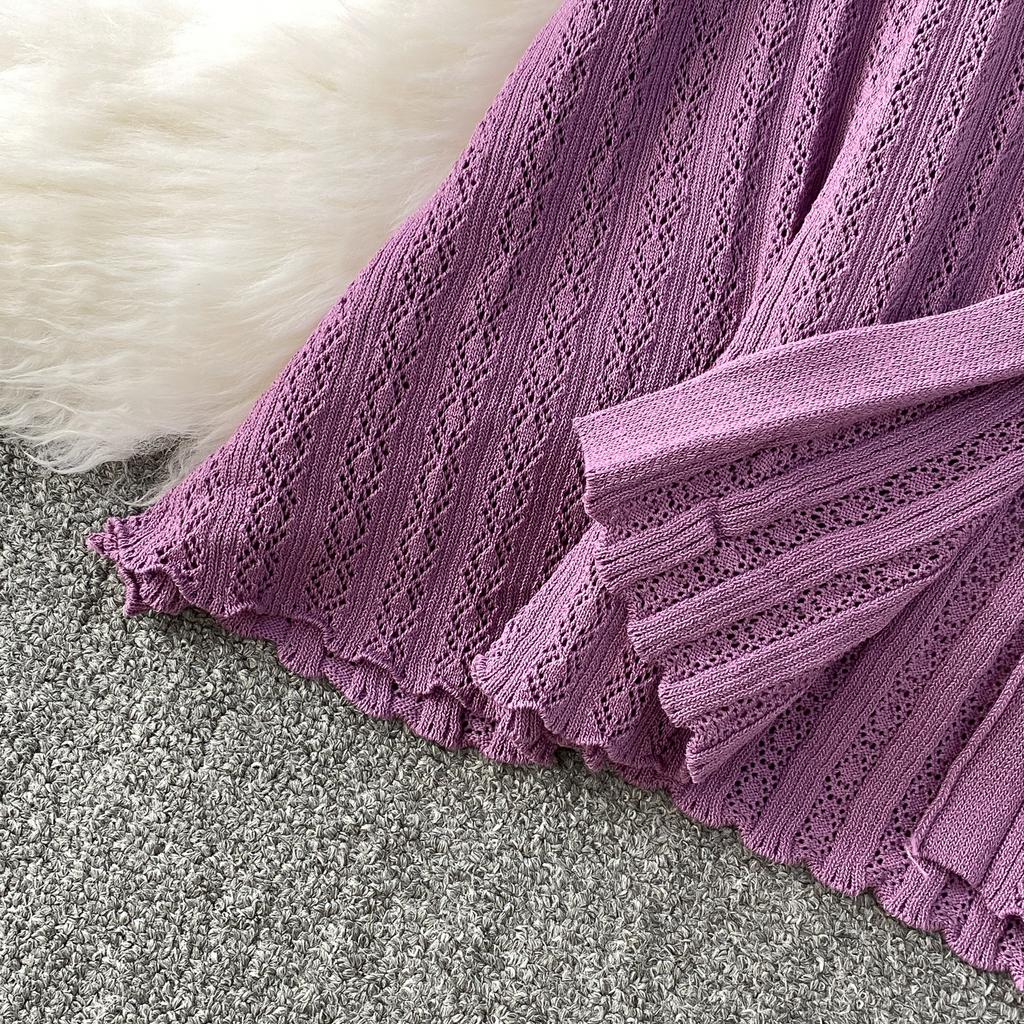 Summer Women O-neck Sleeveless Single Breasted Knitted Mid-calf Slim Tank Sweater Dresses