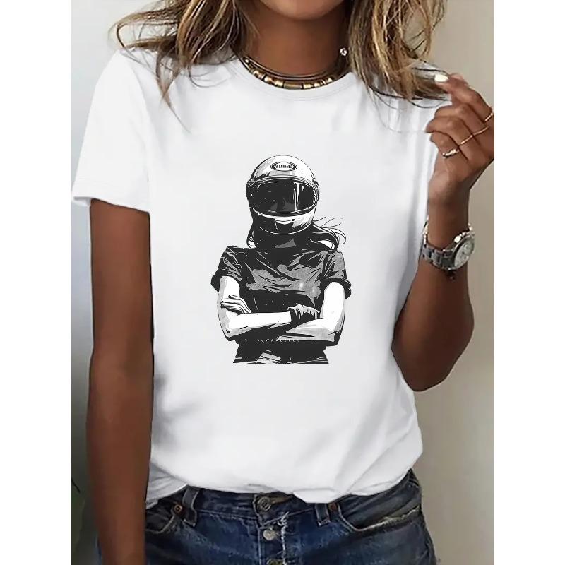 Short-Sleeve Shirt Featuring a Cool Design for Motorcycle Riders,Women'S T-Shirt Is a Fashionable And Unique Piece. Comfortable Round-Neck Base Layer