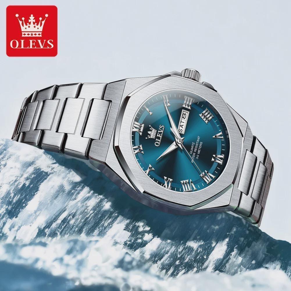 OLEVS Luxury Man Watch Classic Fashion Roman Scale Dual Calendar Waterproof Luminous Stainless Steel Original Quartz Wristwatch