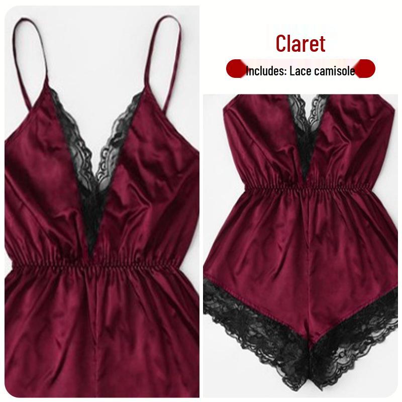 

Европейский и американский пижамный комплект с кружевной отделкой - Модная и удобная домашняя одежда L1124 XXXL вино красного