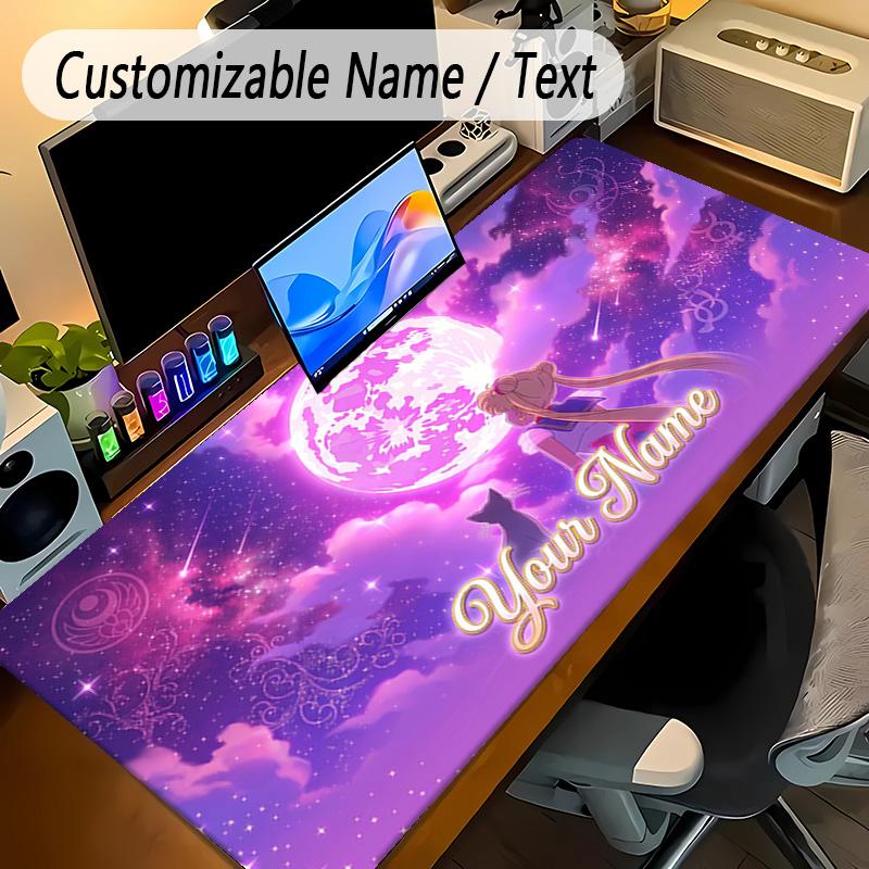 Large Mouse PadSailor Moon Custom Name Text Personalized Desk Mat Non Slip Gaming Pad