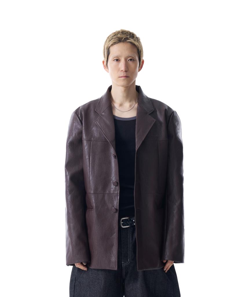 Aakam 3-Button Leather Blazer (Brown)