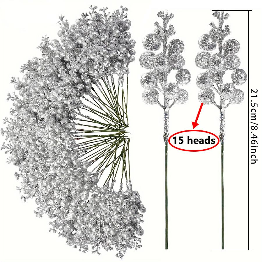 

5-30Pcs 22cm Christmas Decoration Glitter Berrie Artificial Flower Bouquet Christmas Tree Ornaments for Home New Year 2026 Decor 5PCS срібний