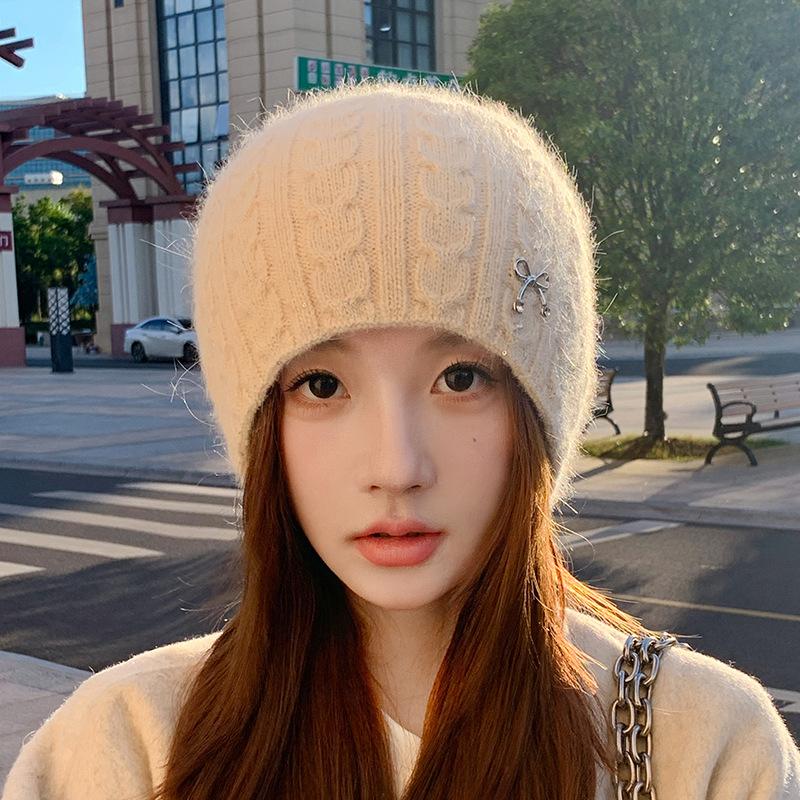Rabbit Fur Knitted Hat Women's Autumn and Winter Thickened Cold-proof Ear Protection Hat, Wool Hat After Keeping Warm