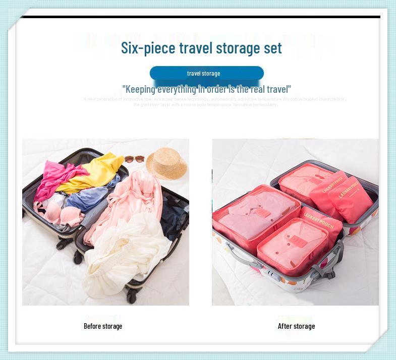 Spot Travel Six-Piece Set: Large Capacity Clothes Storage & Portable Toiletry Cosmetic Bags