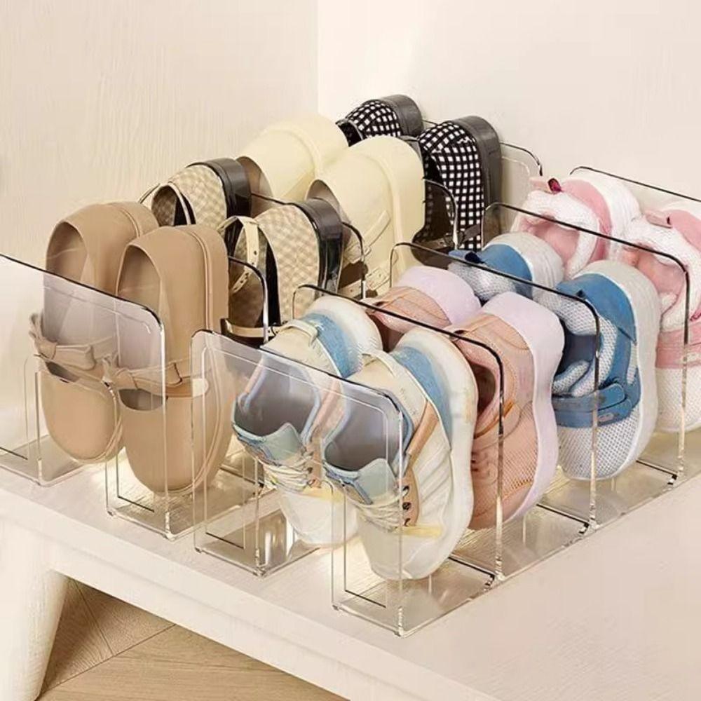 Large Capacity 4 Grids Shoe Storage Rack Space Saving Vertical Transparent Shoe Racks Free Standing Plastic Baby Shoe Rack