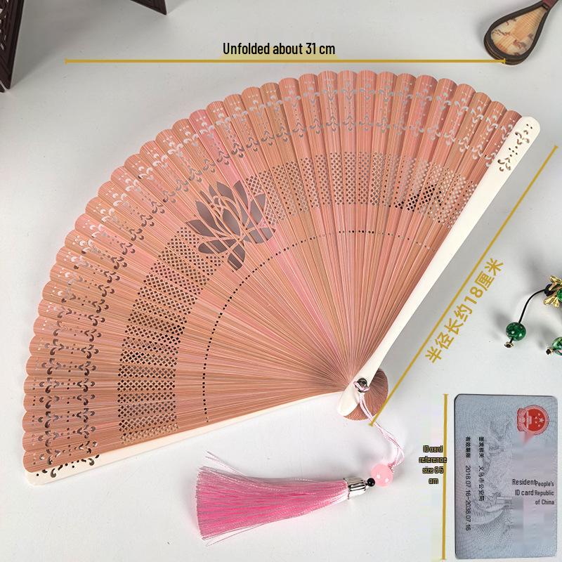 Luxury Bamboo Lotus Carved Tassel Folding Fan