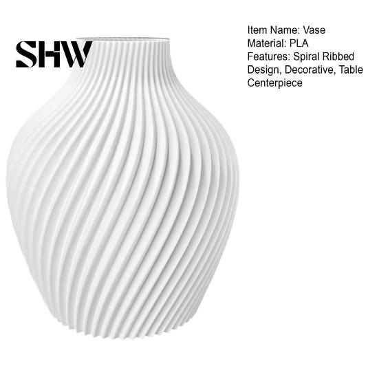 Spiral Ribbed Vase Modern Vase, 3D Printed Dried Flower Matte Floral Arrangement Container White Decorative for Living Room Shelf Table Centerpiece