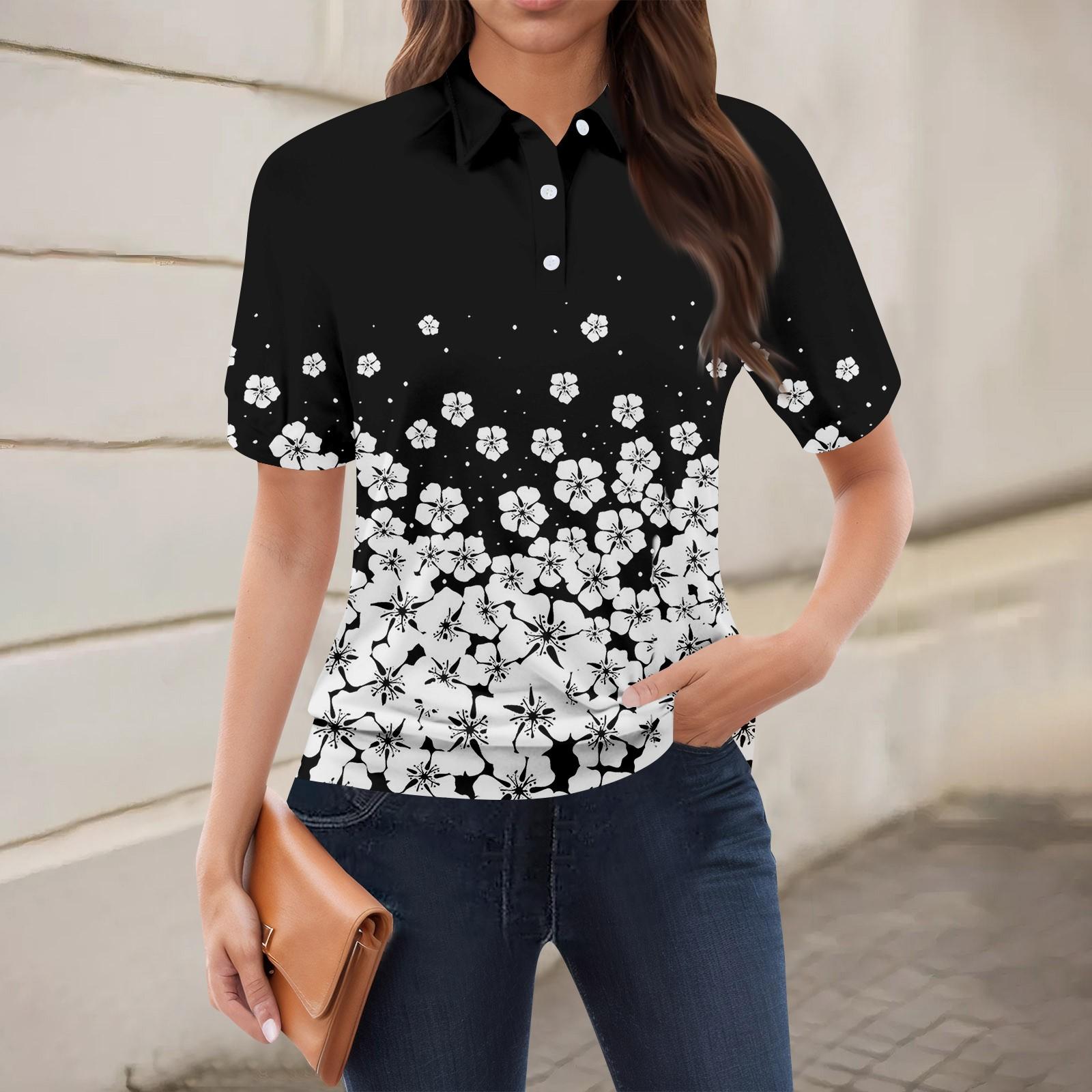 

Жіноча повсякденна футболка з V-подібним вирізом і короткими рукавами з квітковим принтом і декоративними ґудзиками XXL