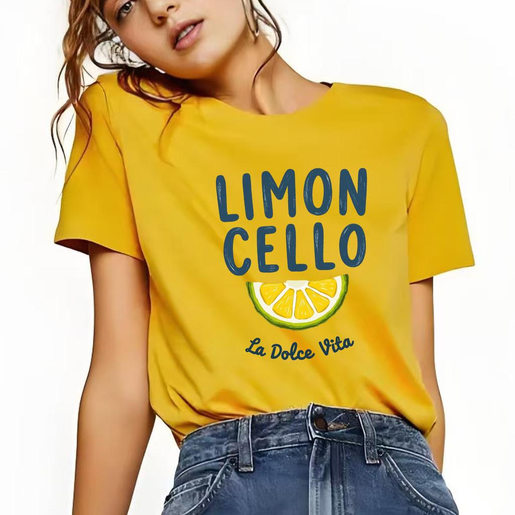 LIMON CELLO Lemon Pattern Printed Tshirt Casual Short Sleeve Suitable for Four Seasons Fashion Versatile Womens Tshirt