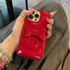 INS Korean Vintage Red 3D Bowknot Leather Phone Case For iPhone 17 16 15 14 13 12 Pro Max Creative Glossy Soap Soft Cover