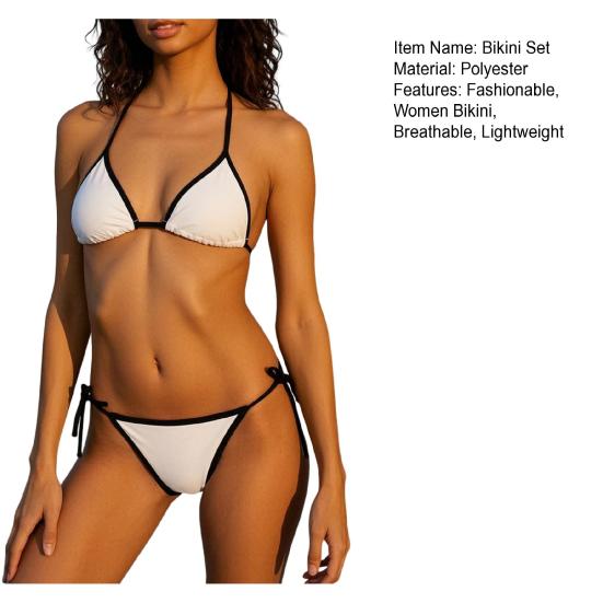 Women Bikini Set Adjustable Side Tie Bottoms And Halter Neck Top Elastic Breathable Comfortable Beachwear for Summer