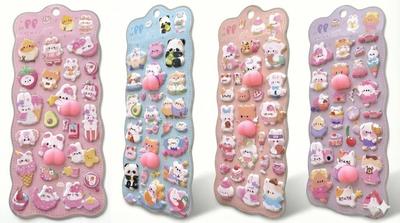 Want To Touch Set of No Squishy 3D Butt Sticker Book Decoration [You'll It] 4, Duplicates, Stickers, Character-Style, Marshmallow-Like, Squeeze-Style