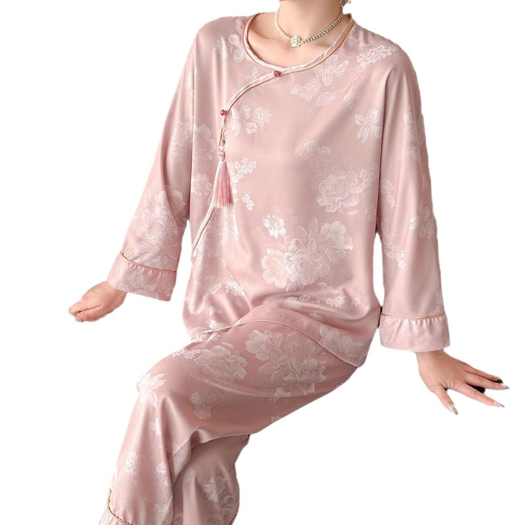 Silk pajamas women's spring and autumn skin-friendly long-sleeved new Chinese style original retro wearable loungewear suit