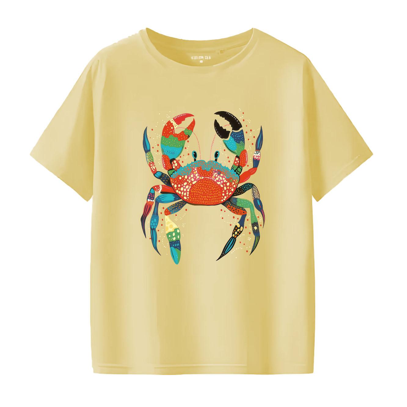 

New fashionable crab print Tshirt casual short sleeved suitable for daily wear in all seasons Womens Tshirt S