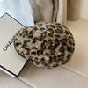 Vintage Leopard Print Forward Cap Women's Autumn Winter Plush Small Size Face-lifting Beret Hat Trendy Versatile