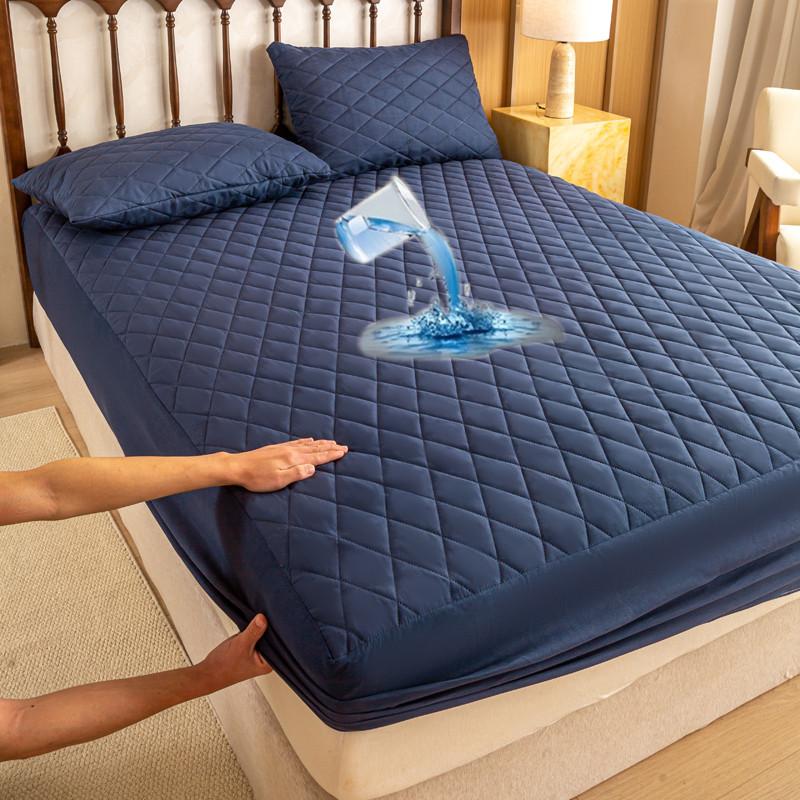 Waterproof Mattress Protector, Thick Quilted Solid Color Bed Cover with Deep Pocket,Warm Breathable Bedding for Bedroom Room Hotel, Without Pillowcase