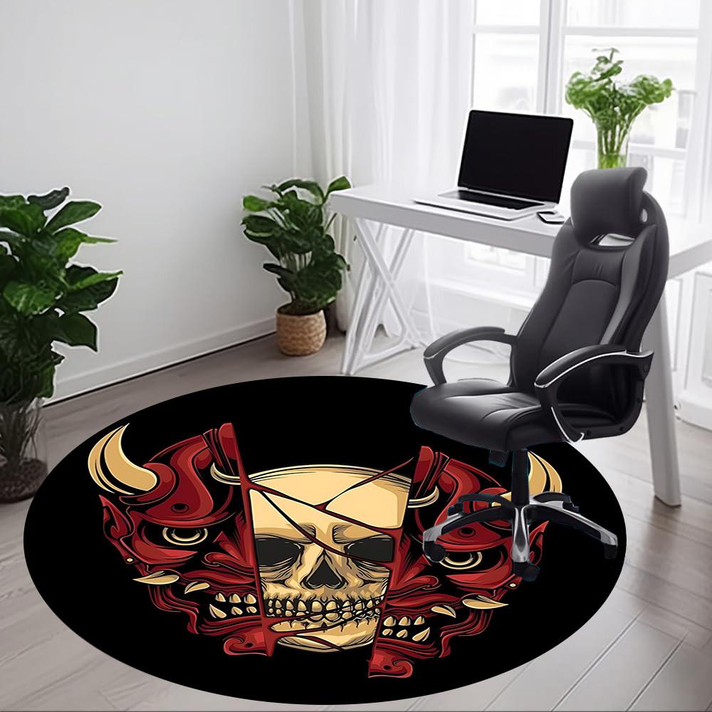1pc Skull Demon Office Round Area Rug, Under Office Chairs Bedroom Living Room Home Decor, Room Deco, Available In Various Sizes
