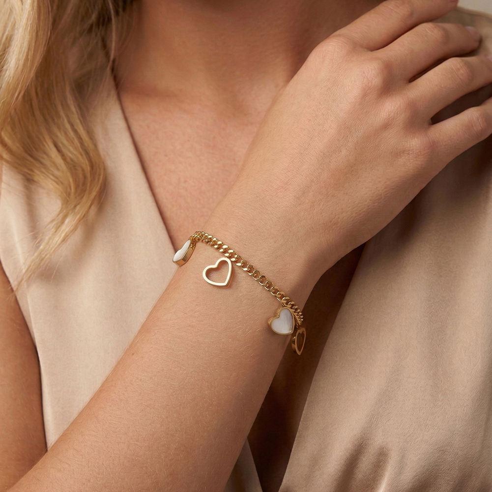 Fashion Wedding Party Gift Trendy Waterproof 18K Gold Plated 304 Stainless Steel Shell Heart Chain Bracelet for Women