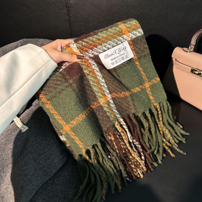 High-End Plaid Shawl for Women - 2025 Autumn/Winter Korean Style Thickened Imitation Cashmere Scarf