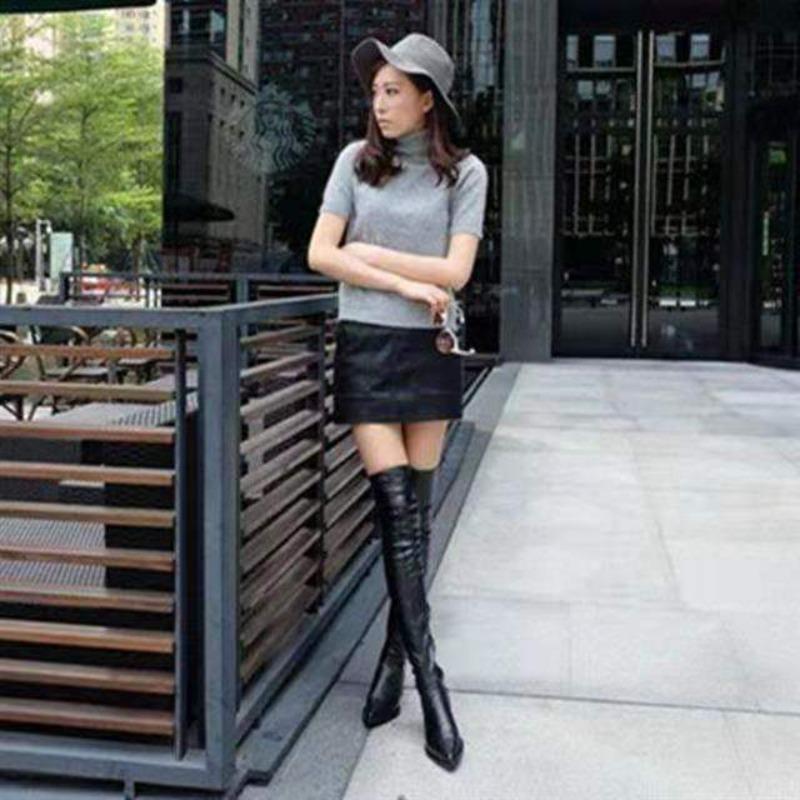 Footwear Elegant with Low Heels Shoes for Woman Thigh High Women's Boots Above Over The Knee Pointed Toe Black Work Comfortable