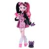 Monster High Doll, Dracula Ura In a Pink Bow Dress, Black Cardigan with Pet Bat Count, Fabulous, Ramen, Lipstick, Wallet and 7 Other Accessories,
